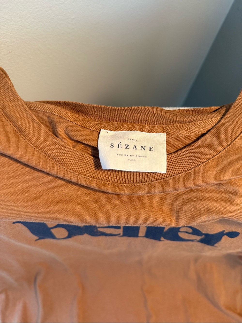 Sezane zodiac tshirt- Aries-Belier Logo Tee in Rust Brown with Navy 100% cotton- - Picture 2 of 6